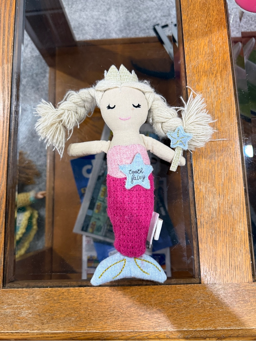 Mermaid Tooth Fairy Cloth Doll 8" Stuffed Plush Star Pocket Pink Knit Mud Pie